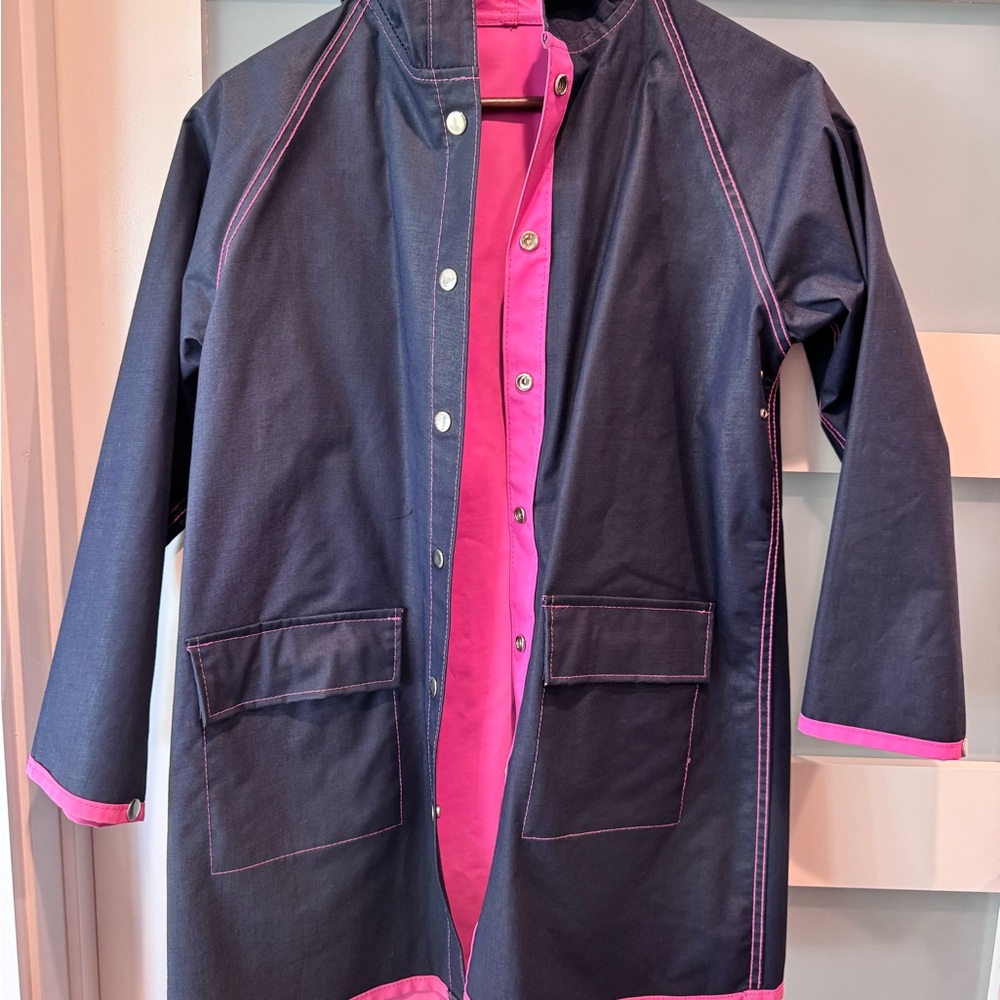 Acadia Dark Blue and Pink Reversible Raincoat Size L (10-12)